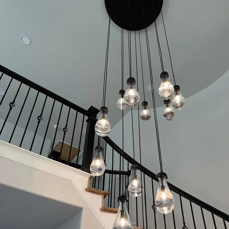 Cluster Blown Glass Drop Round Chandelier