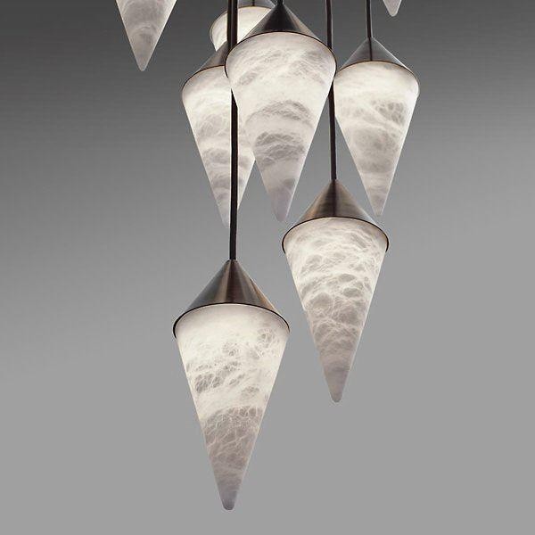 Clustered Alabaster and Metal Cone Chandelier