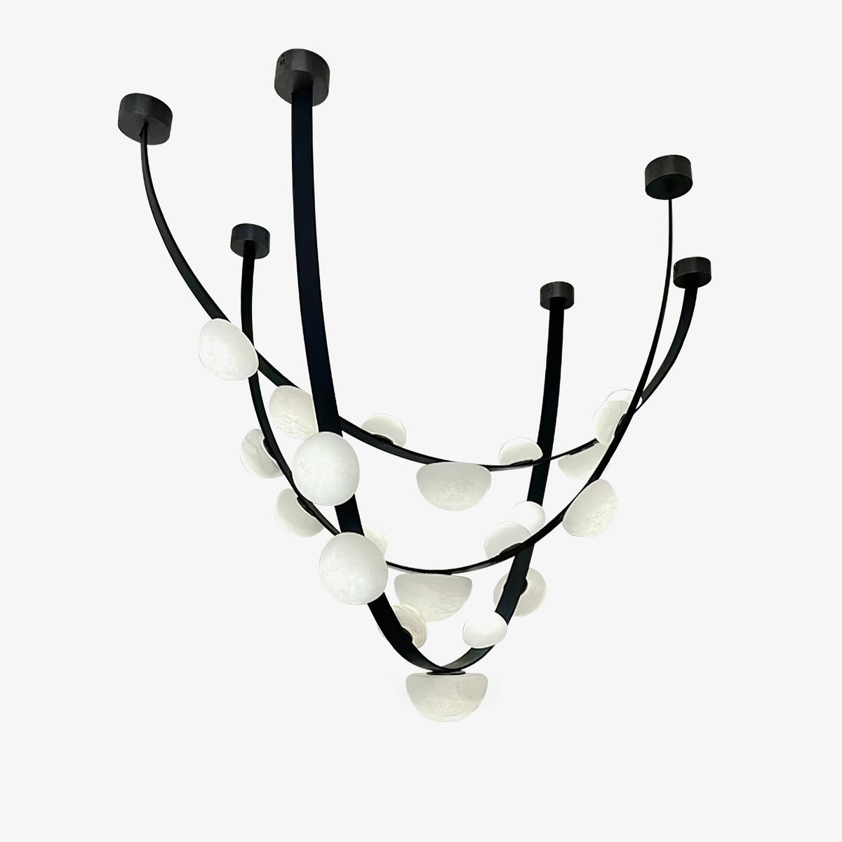 Clustered Alabaster Bubble Chandelier with Black Frame