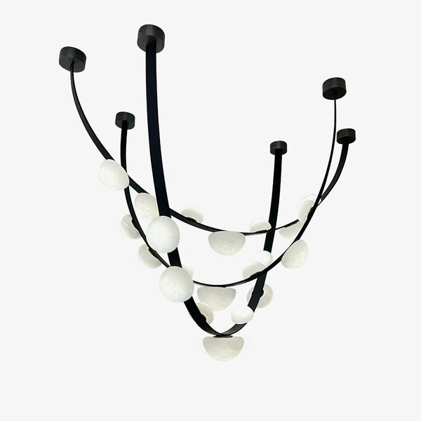 Clustered Alabaster Bubble Chandelier with Black Frame