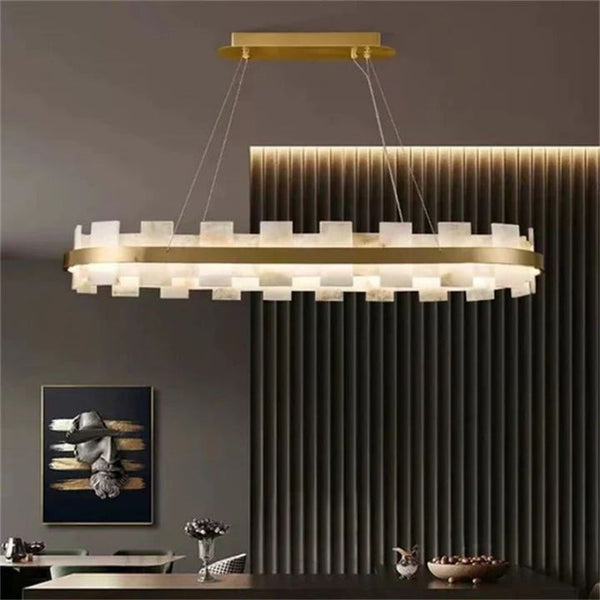 Clustered Alabaster Flake and Brass Chandelier