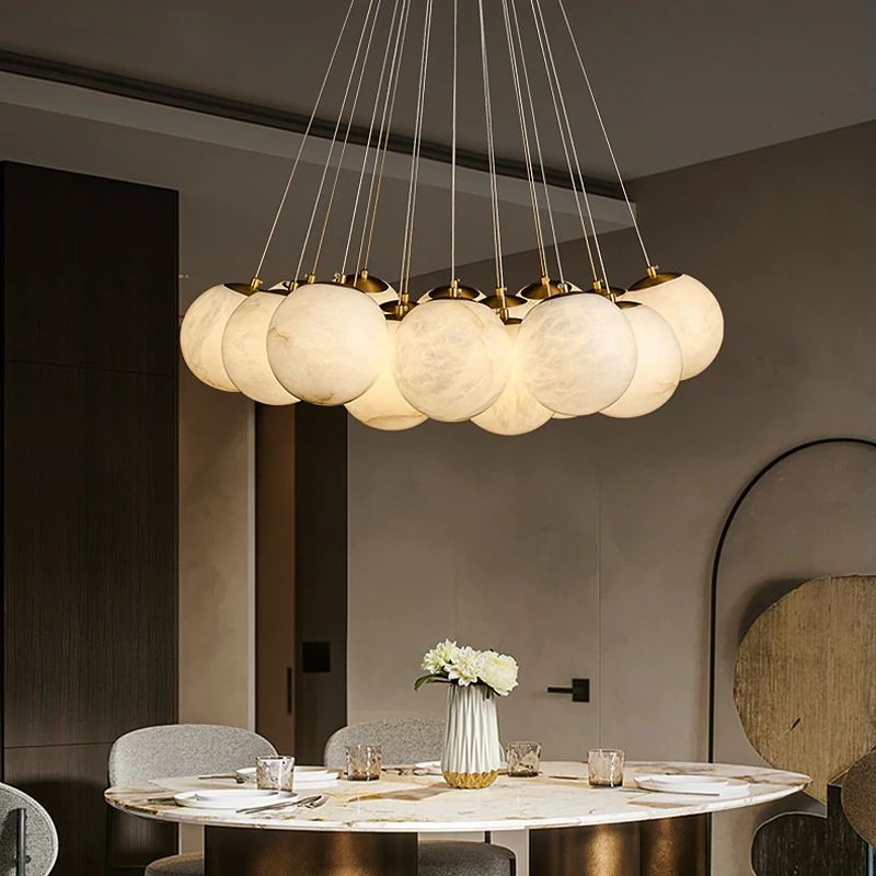 Clustered Alabaster Globe Pendant with Metal Frame