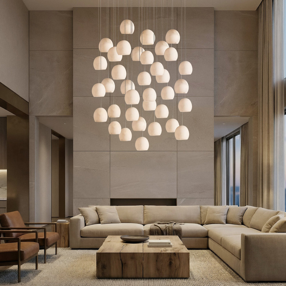 Clustered Alabaster Shade Round Chandelier