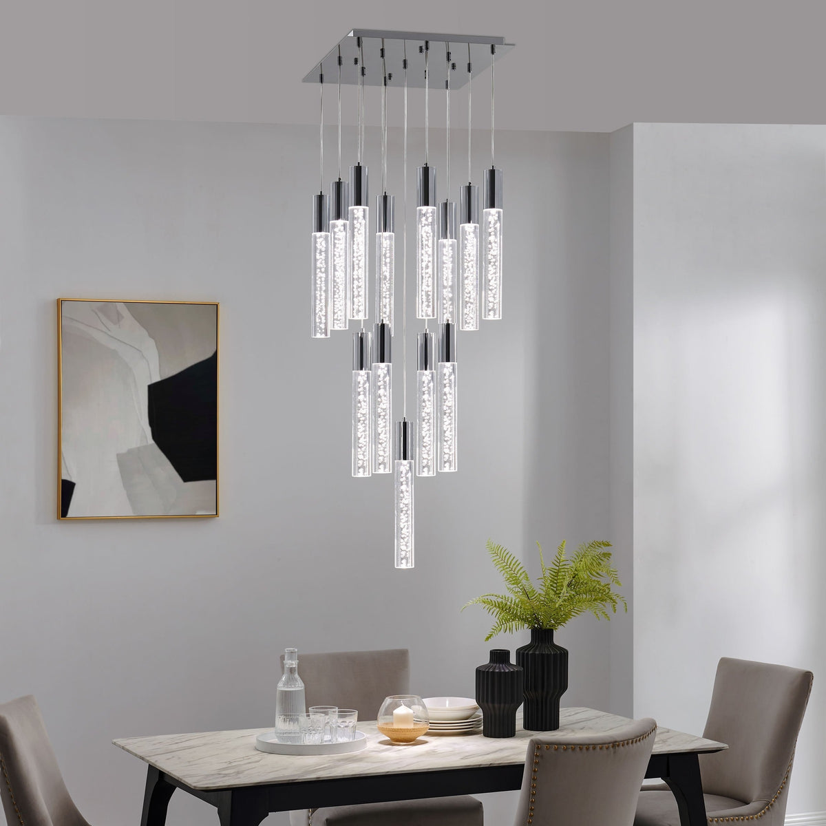 Clustered Bubble Acrylic Cylinder Chandelier