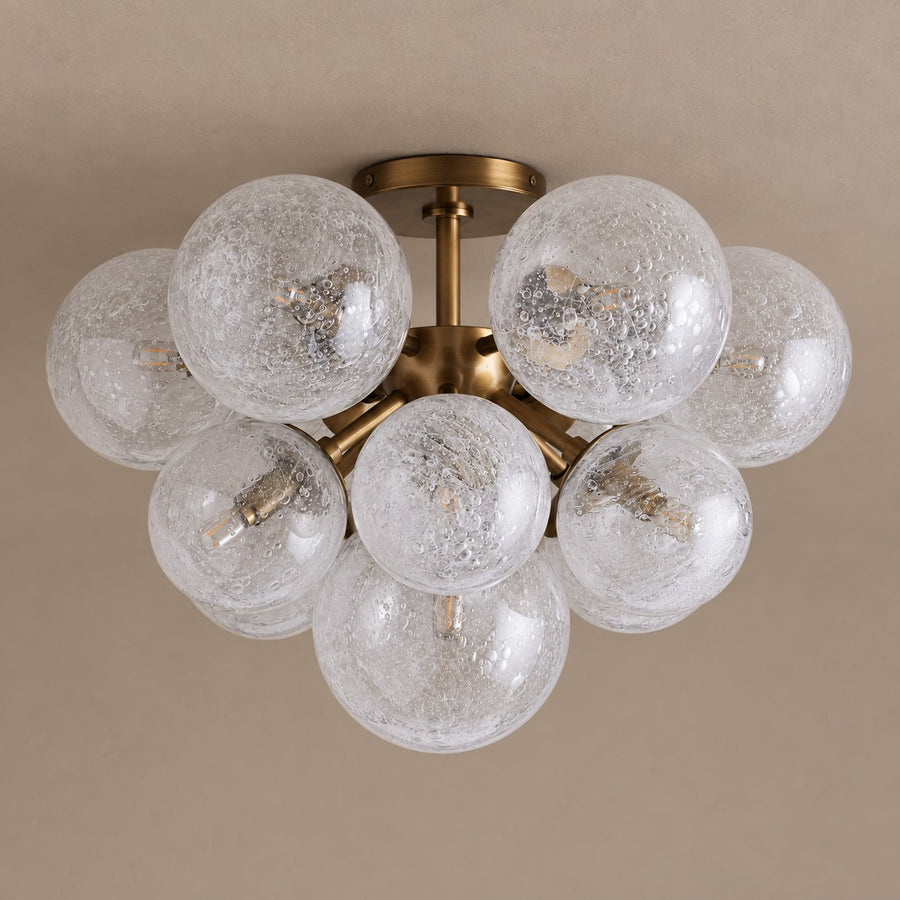 Clustered Bubble Glass Globe Brass Flush Mount