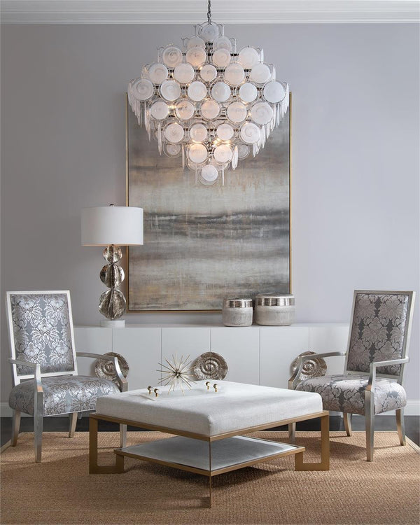 Clustered Clear and White Glass Medallion Chandelier
