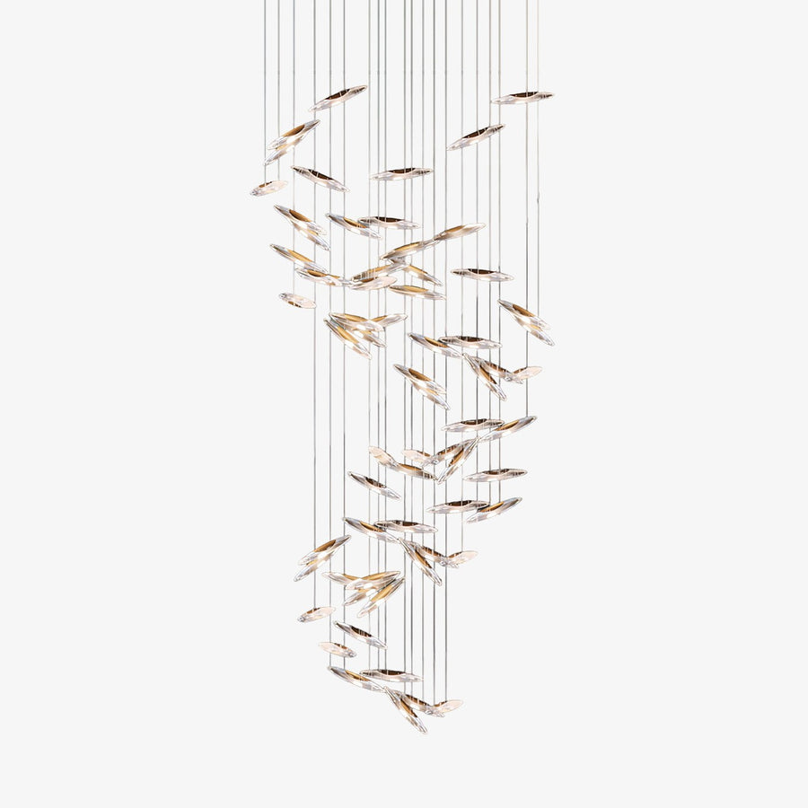 Clustered Clear Glass and Gold Metal Chandelier