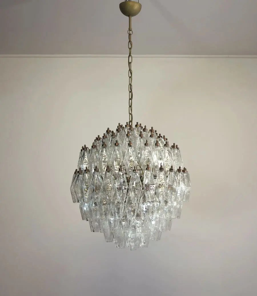 Clustered Clear Glass Cylinder Iron and Brass Chandelier