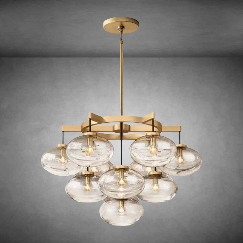 Clustered Clear Glass Globe Steel Chandelier