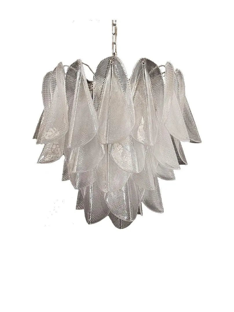 Clustered Clear Glass Leaf Brass Chandelier