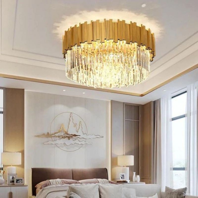 Clustered Crystal and Stainless Steel Flush Mount