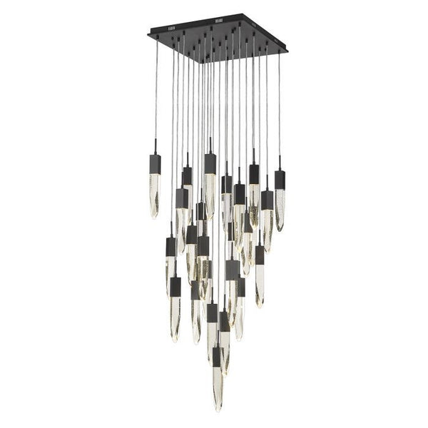 Clustered Crystal Droplet Pendant with Black Steel Canopy