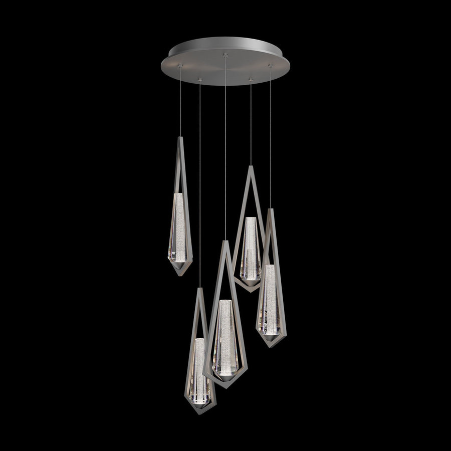 Clustered Crystal Taper Triangular Frame Brass Chandelier
