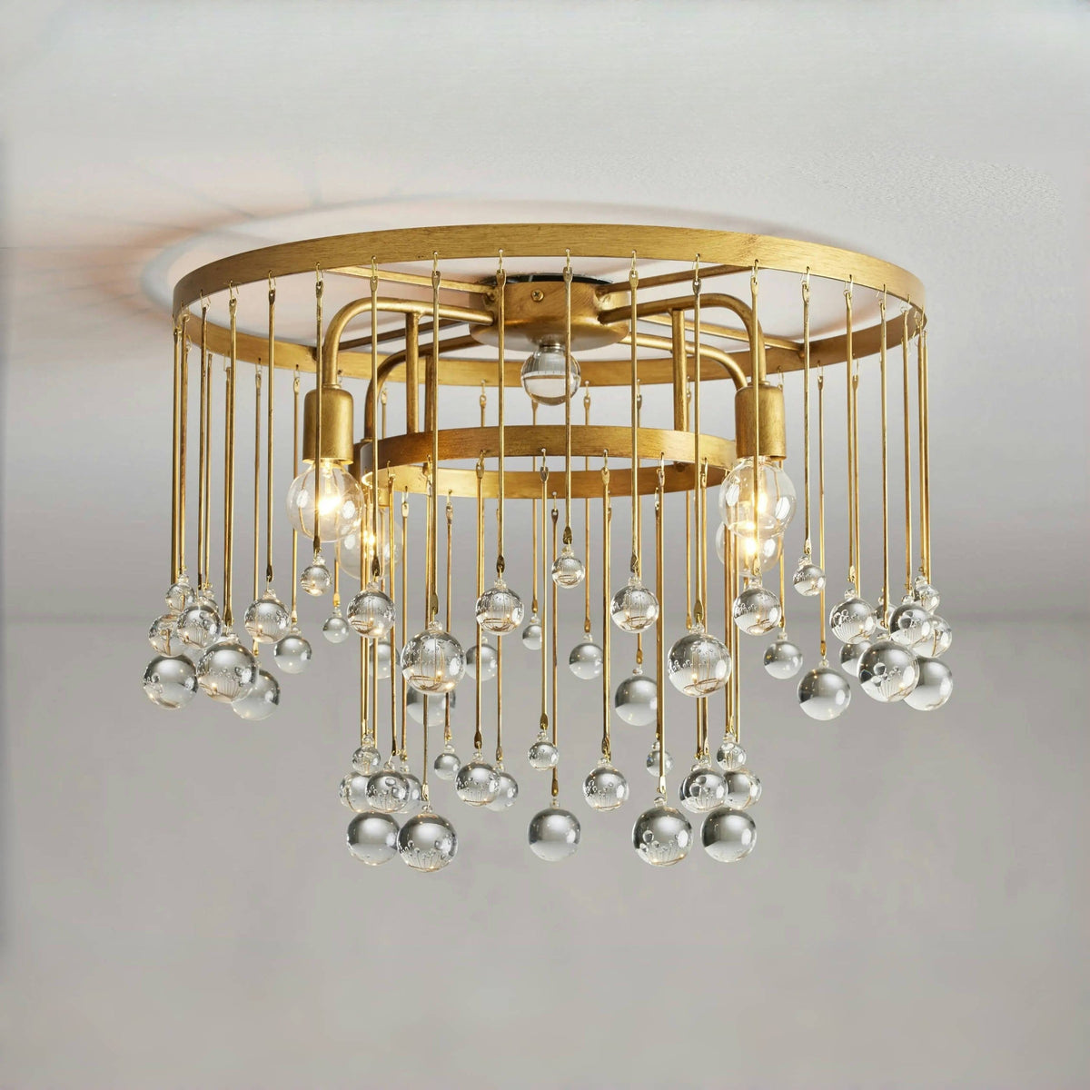 Clustered Glass Crystal Sphere Iron Flush Mount