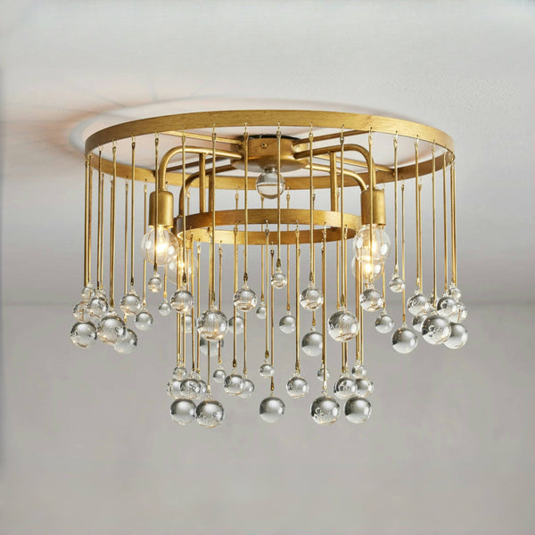 Clustered Glass Crystal Sphere Iron Flush Mount