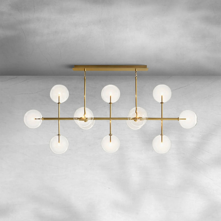 Clustered Glass Globe and Brass Rail Chandelier