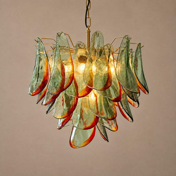 Clustered Glass Shade Brass Chandelier