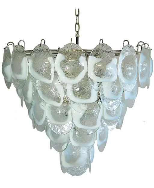 Clustered Lattimo Glass Shell Chrome Chandelier