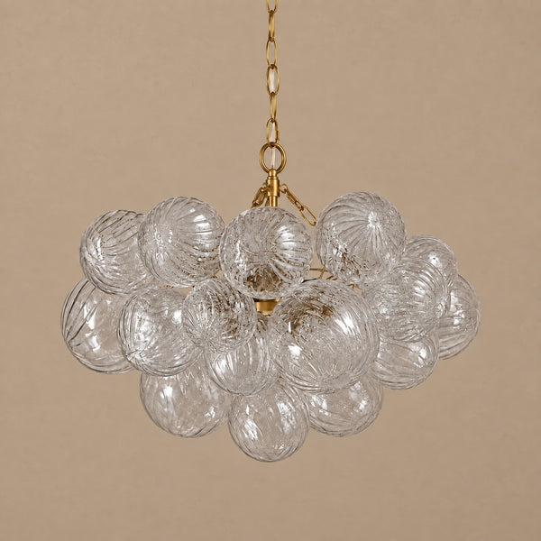Clustered Ribbed Glass Globe Chandelier with Brass Chain