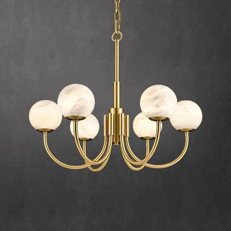 Clustered Rounded Alabaster and Brass Chandelier