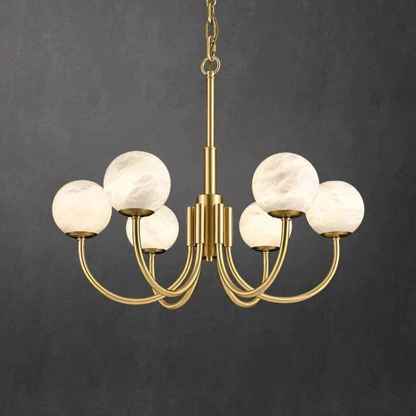 Clustered Rounded Alabaster and Brass Chandelier