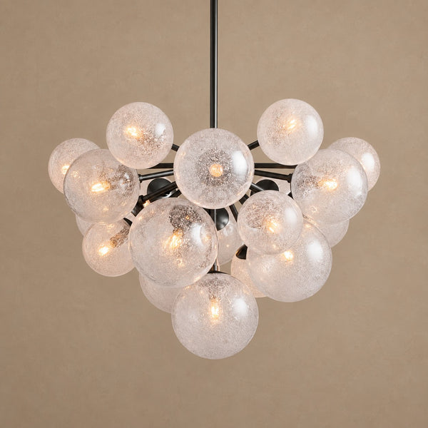Clustered Seeded Glass Globe Chandelier with Matte Black Frame