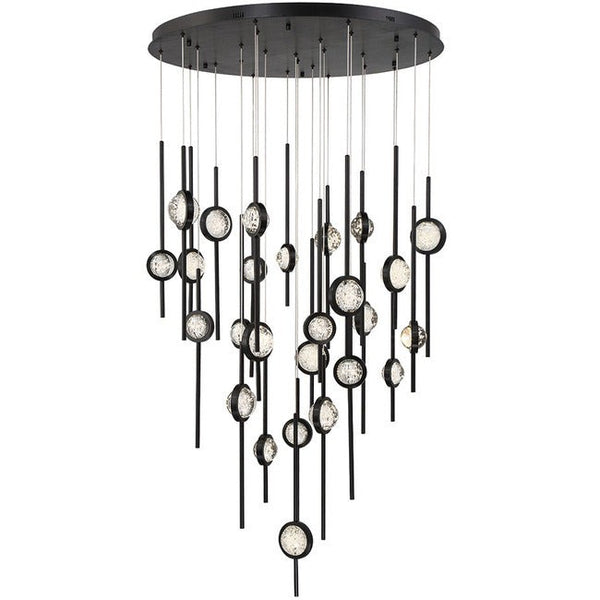 Clustered Seeded Glass Globe Chandelier with Metal Rods