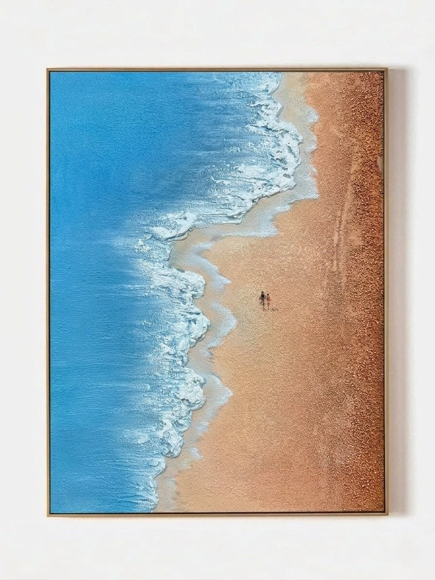 Coastal Modern Aerial Beach Waves Canvas Wall Art