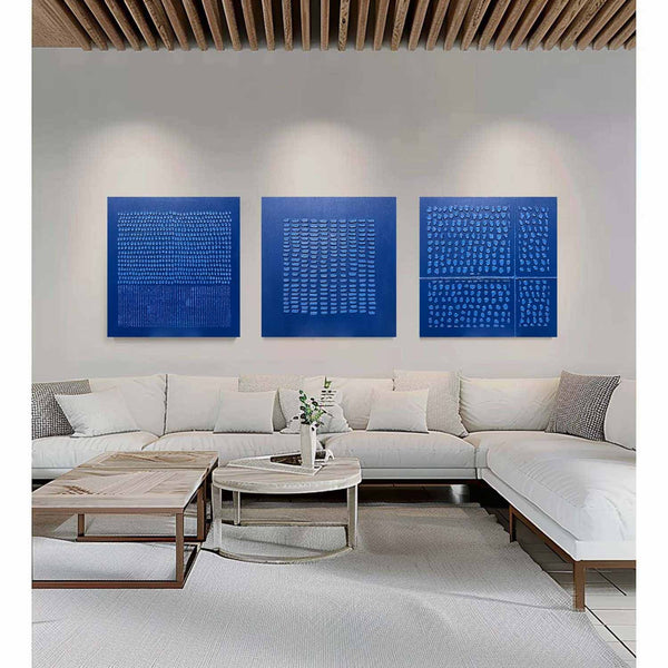 Cobalt Rhythm Textured Triptych