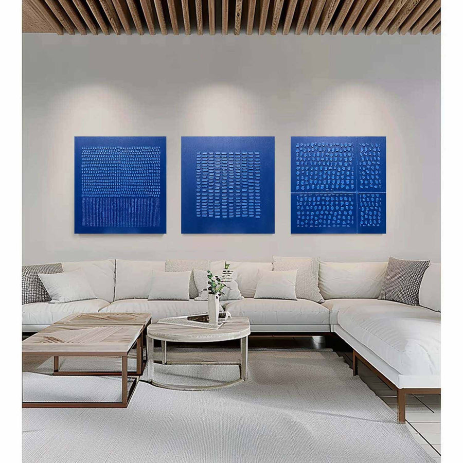 Cobalt Rhythm Textured Triptych