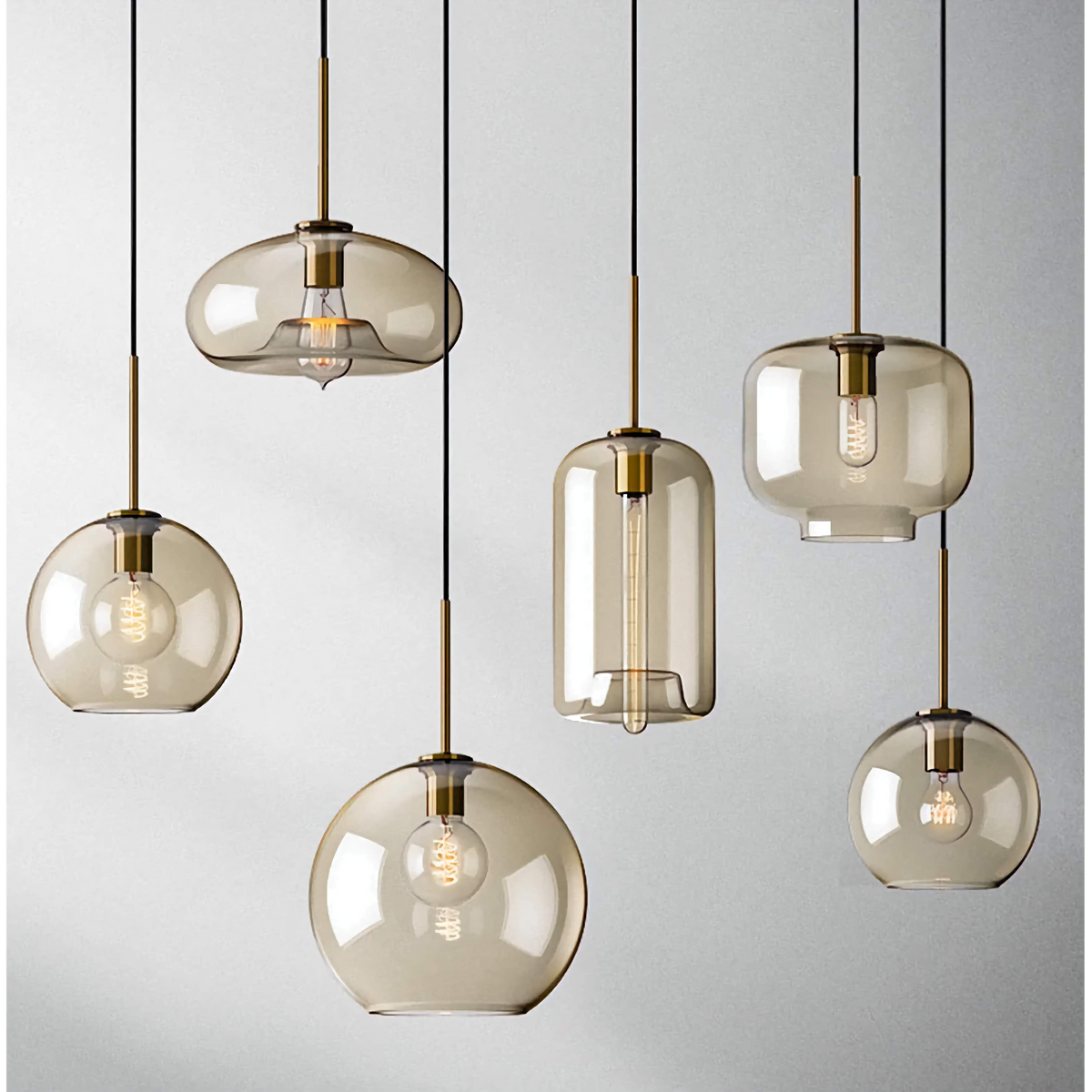 Cognac Glass and Polished Brass Pendant