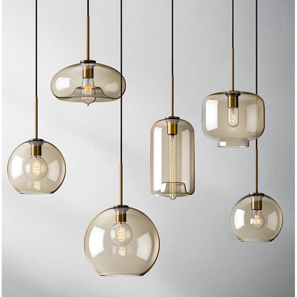 Cognac Glass and Polished Brass Pendant