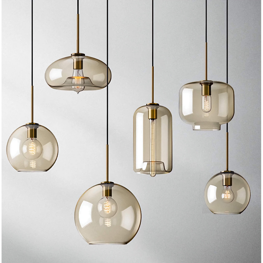 Cognac Glass and Polished Brass Pendant