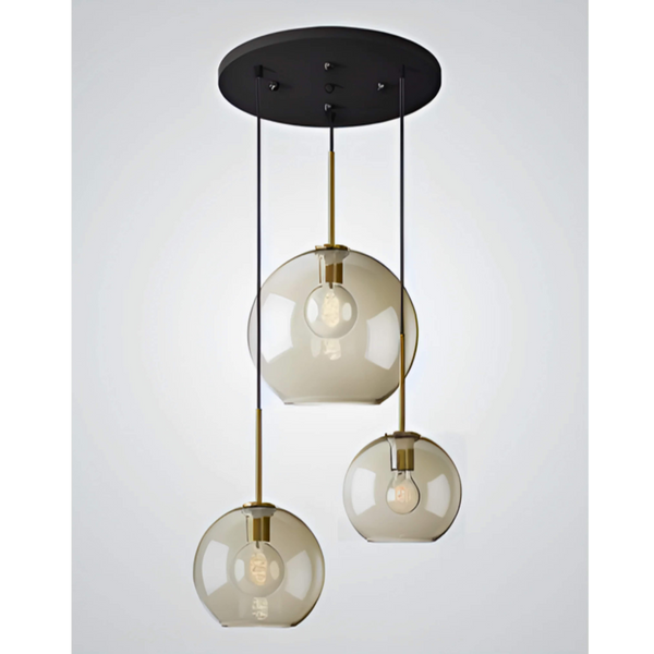 Cognac Glass Cluster Pendant with Brass Frame