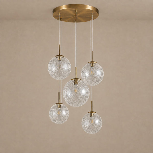 Colored Glass Shade Cluster Brass Pendant