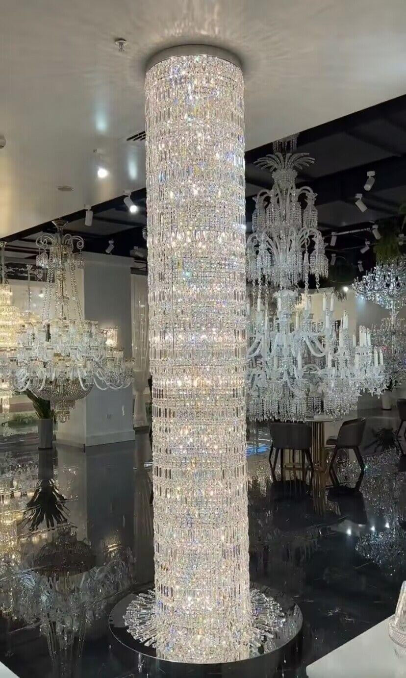 Columnar Silver Crystal Cascade Chandelier