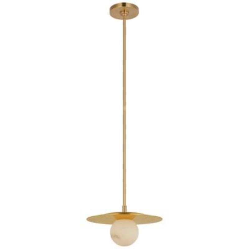 Compact Alabaster Sphere Pendant with Slim Metal Rod