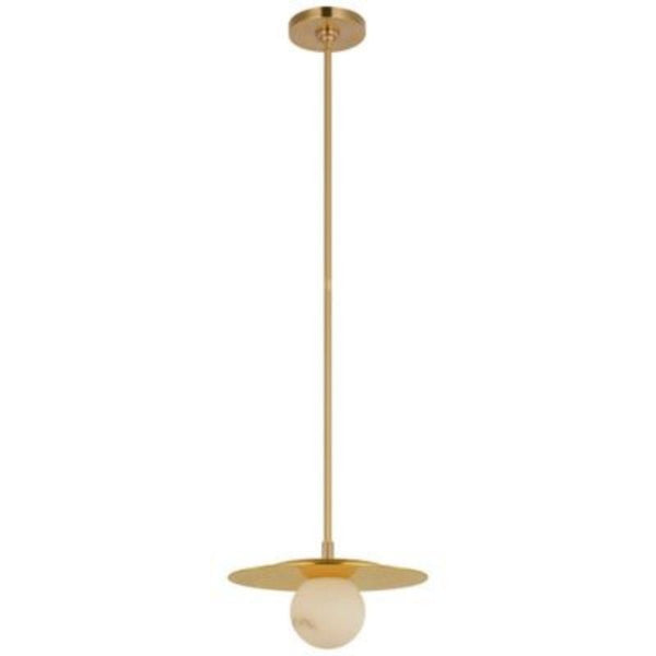 Compact Alabaster Sphere Pendant with Slim Metal Rod