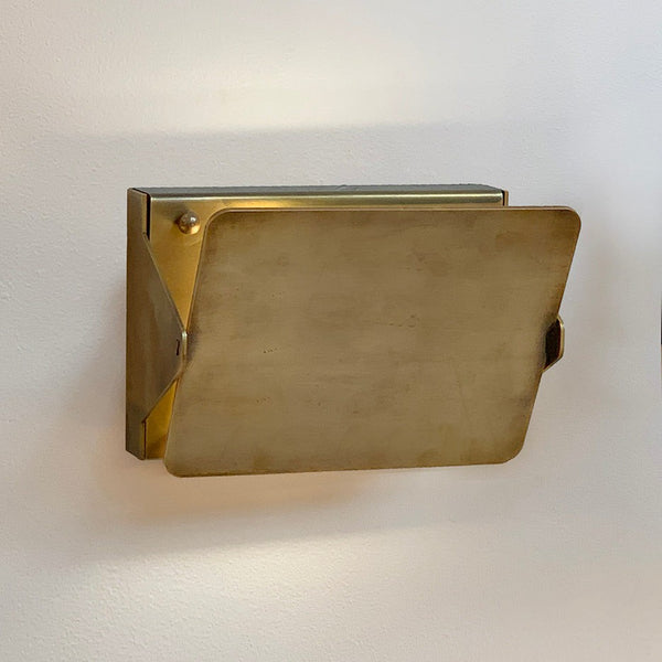 Compact Antique Brass Hinged Panel Wall Sconce