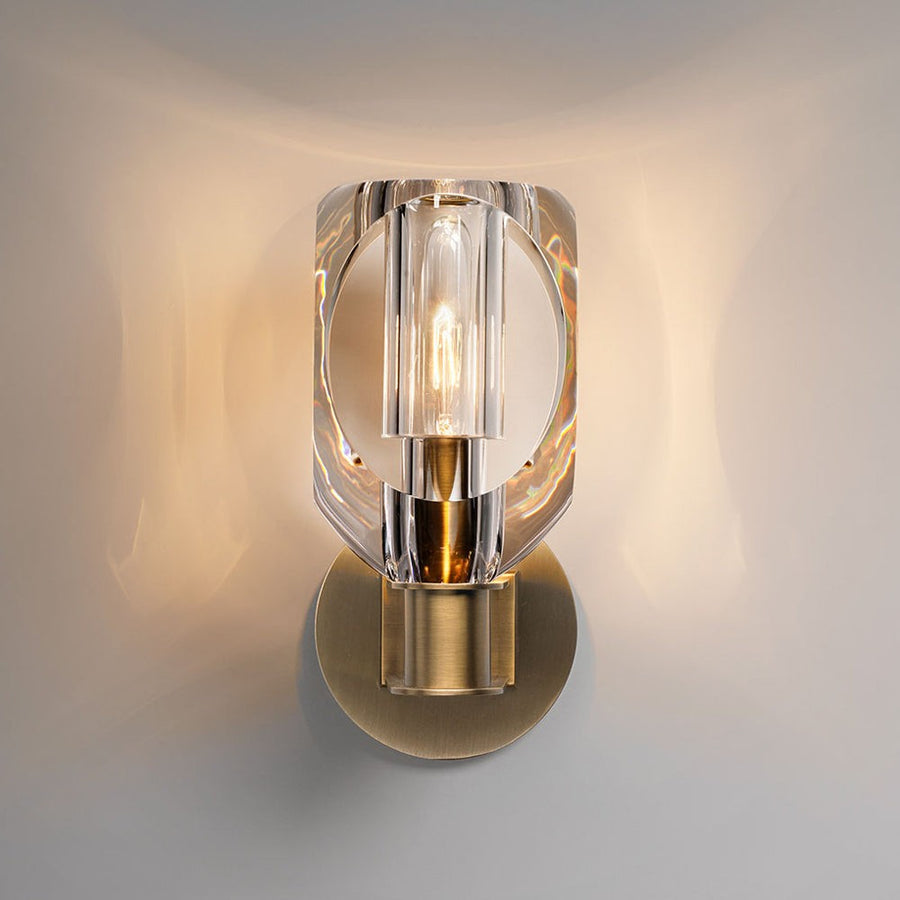 Compact Brass and Clear Crystal Wall Sconce
