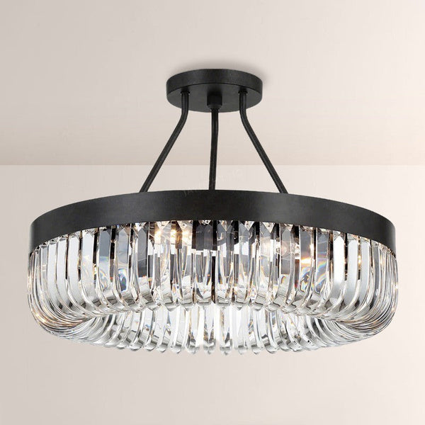 Compact Bronze Ring Chandelier with Crystal Accents