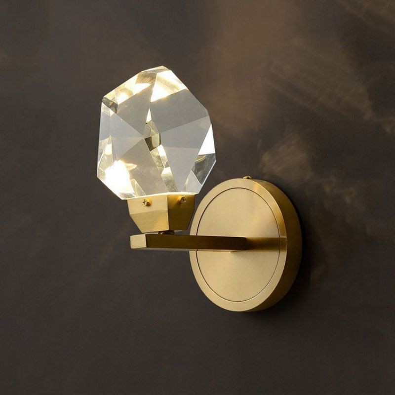 Compact Faceted Crystal and Brass Wall Sconce