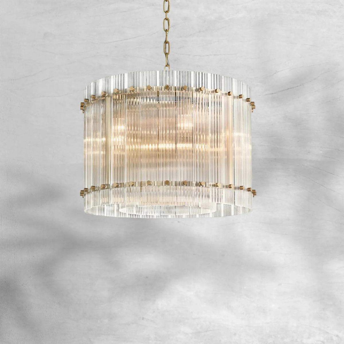 Compact Layered Glass Panel Ring Chandelier