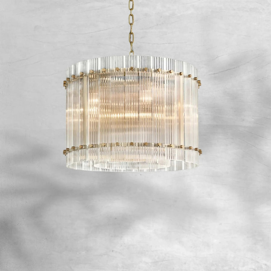 Compact Layered Glass Panel Ring Chandelier