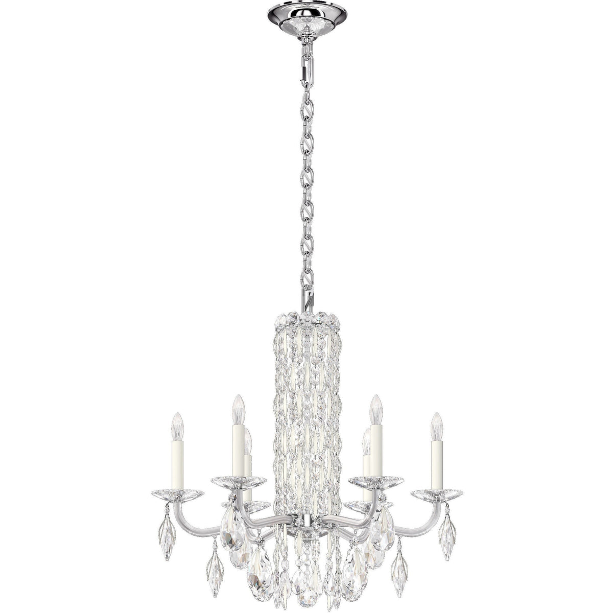 Compact Tiered Metal Disc and Crystal Chandelier