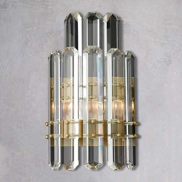 Concentric Brass Frame Faceted Crystal Wall Sconce