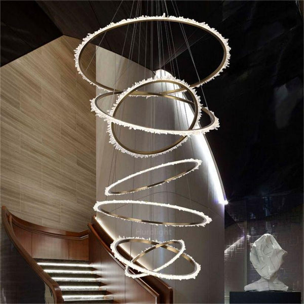 Concentric Brushed Gold Ring Raw Crystal Chandelier