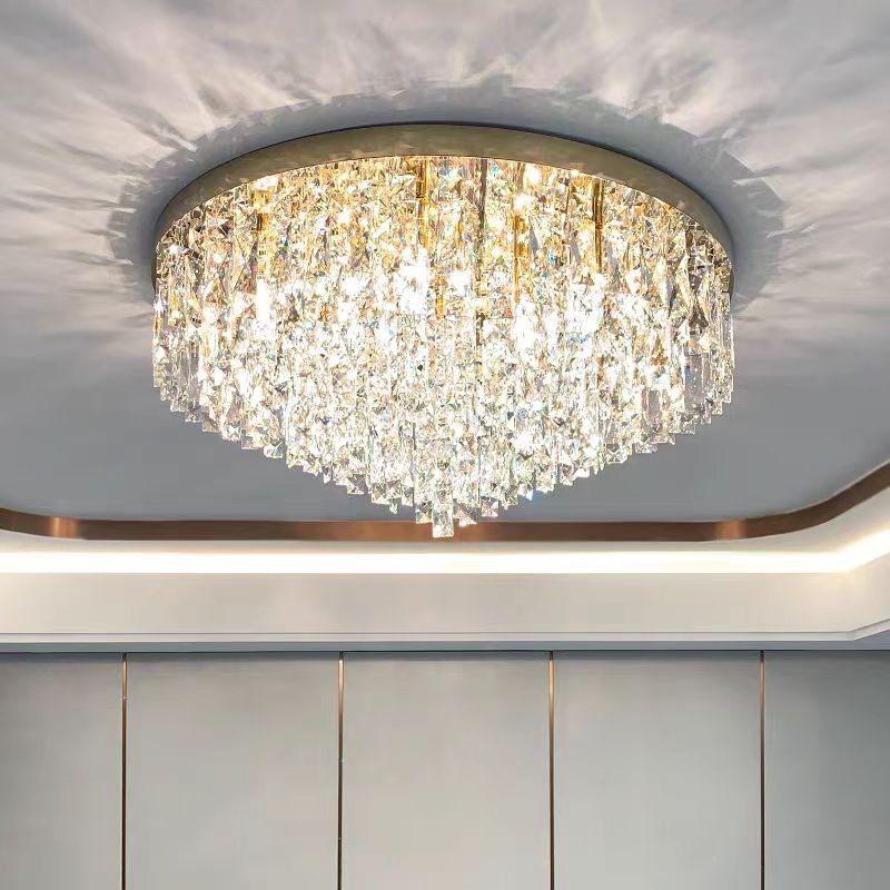 Concentric Crystal Strip Steel Flush Mount