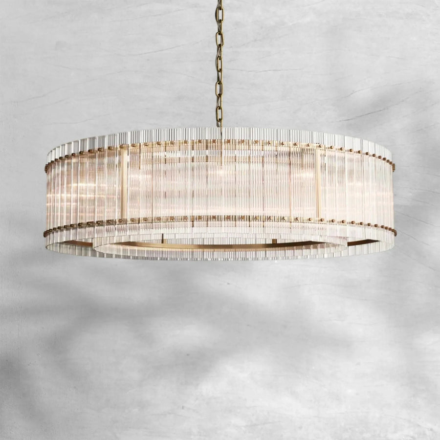 Concentric Glass Panel Ring Chandelier in Brass