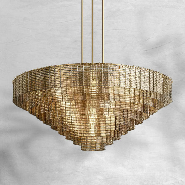 Concentric Smoked Glass Rings Brass Steel Chandelier